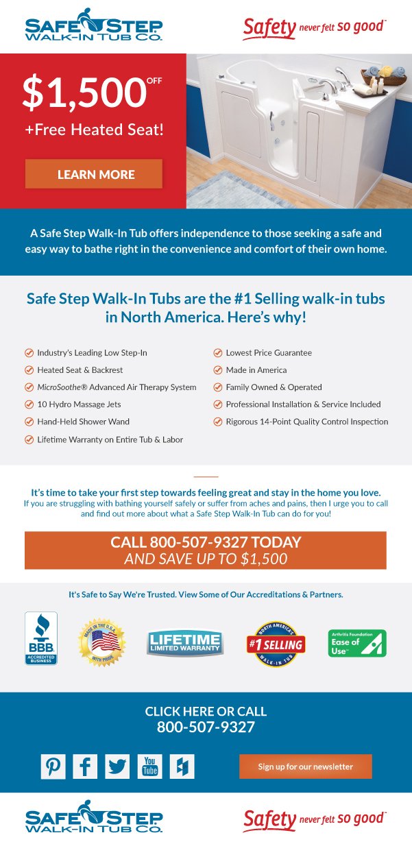 Safe Step offer email, designed by Social Link