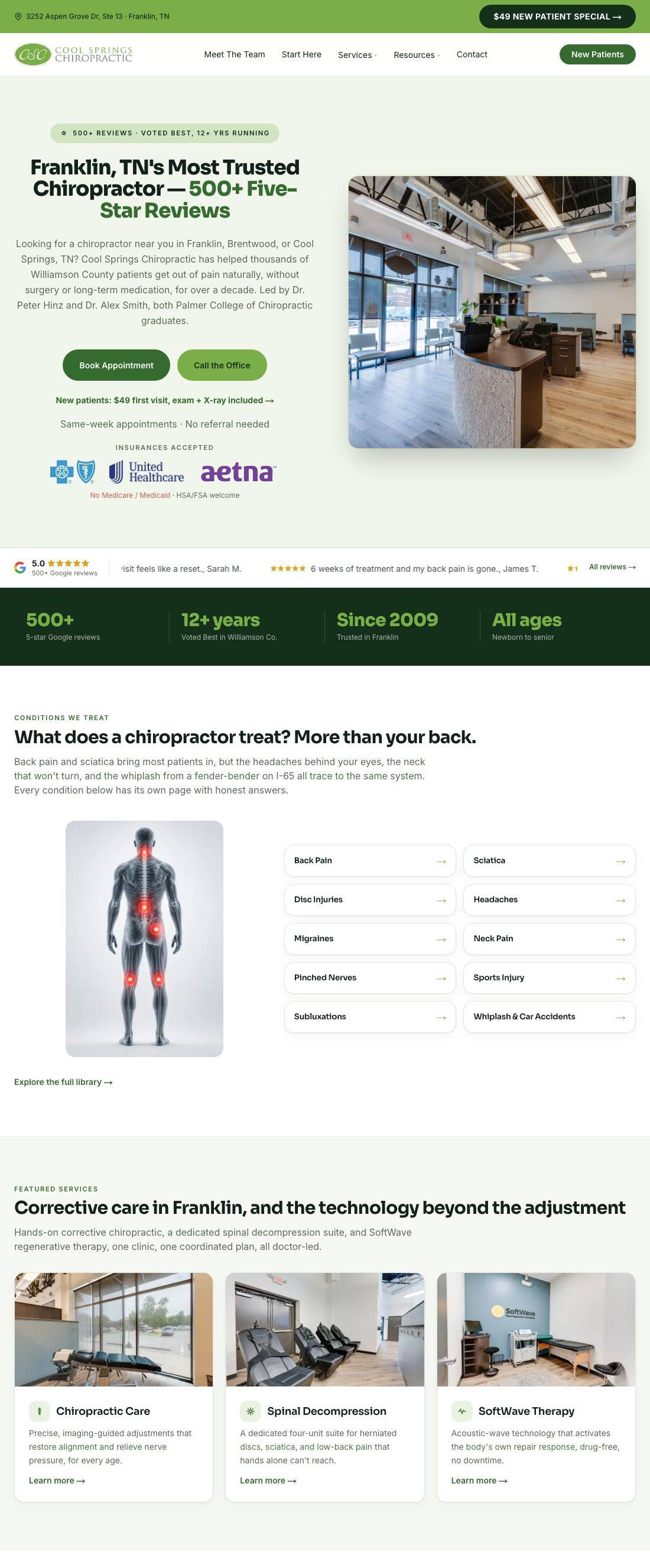 Cool Springs Family Chiropractic website, built by Social Link